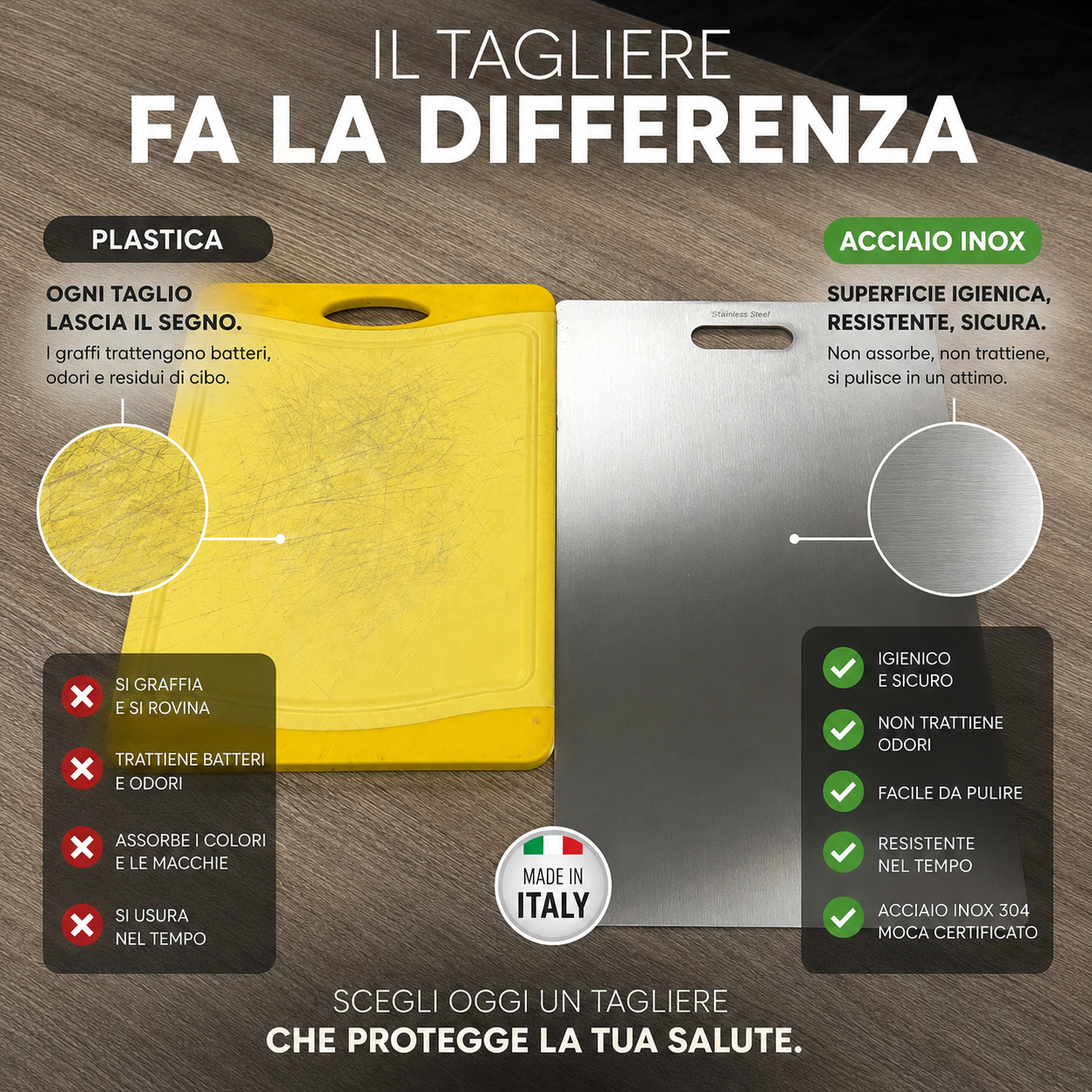 PERCHE' SCEGLIERE UN TAGLIERE IN ACCIAIO INOX INVECE DI UN TAGLIERE IN PLASTICA